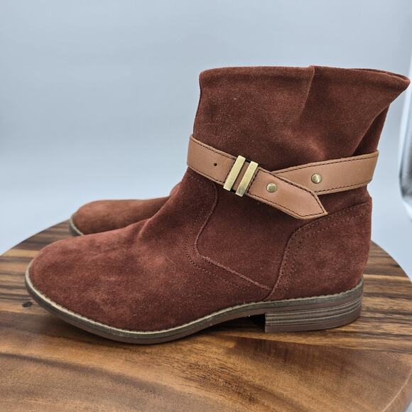 Clarks Camzin Strap Boots Womens 8 M Mahogany Brown Suede Ankle Zip Up Comfort - Picture 3 of 9